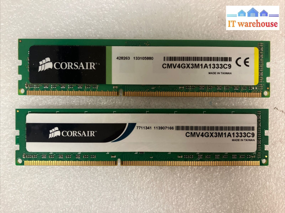 (2X 4Gb) Corsair Cmv4Gx3M1A1333C9 Ddr3-1333 Pc3-10600 Dimm Desktop Memory Ram ~