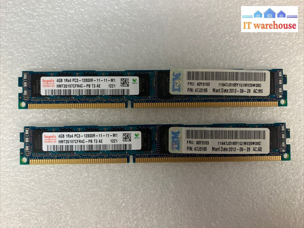 (2X 4Gb) Hynix Pc3-12800R Reg Rdimm Hmt351V7Cfr4C-Pb Server Memory Ram 90Y3153 ~