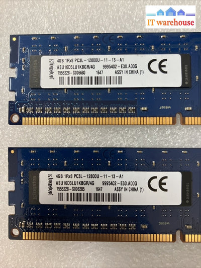 ~ (2X 4Gb) Kingston Asu16D3Lu1Kbgr Pc3L-12800U Ddr3L-1600 Pc Memory Desktop Ram