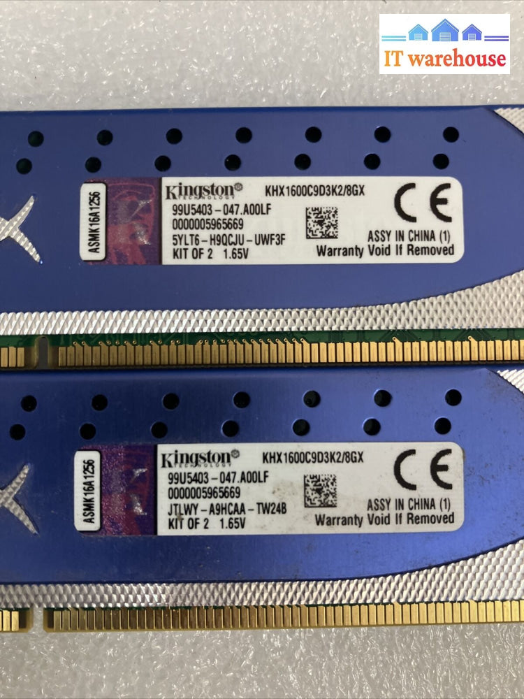 (2X 4Gb) Kingston Hyperx Ddr3-12800 Pc3-1600 Desktop Gaming Ram Khx1600C9D3K2 ~