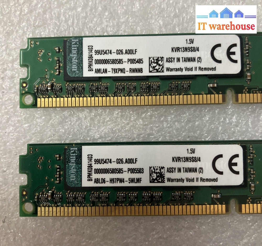 (2X 4Gb) Kingston Kvr13N9S8/4 Pc3-10600 Ddr3-1333 Low Profile Dimm Ram 99U5474 ~