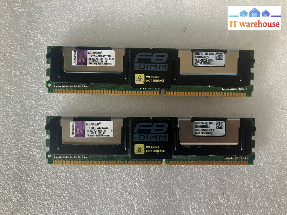 ~(2X 4Gb) Kingston 4Gb Pc2-5300F Ddr2 Ecc Fbdimm Ktd-Ws667/8G Server Ram 9965378