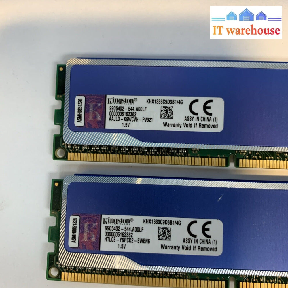 (2X 4Gb) Kingston Pc3-10600 4Gb Dimm 1333 Mhz Ddr3 Sdram Memory Khx1333C9D3B1/4G