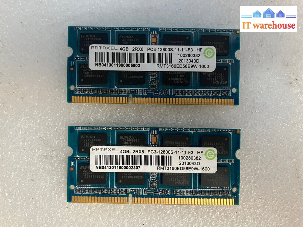 ~ (2X 4Gb) Ramaxel 2Rx8 Pc3-12800S Ddr3 Sodimm Laptop Memory Ram Rmt3160Ed58E9W