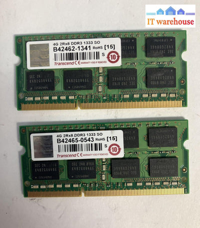 (2X 4Gb) Transcend Pc3L-10600 Ddr3-1333 2Rx8 So-Dimm Laptop Ram Memory ~