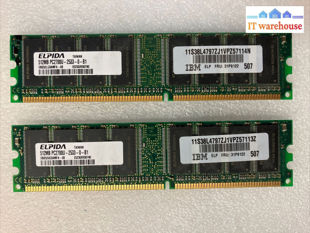 (2X 512Mb) Elpida Ebd52Uc8Amfa Pc-2700U Ddr-333 Dimm Memory Desktop Ddr1 Ram ~