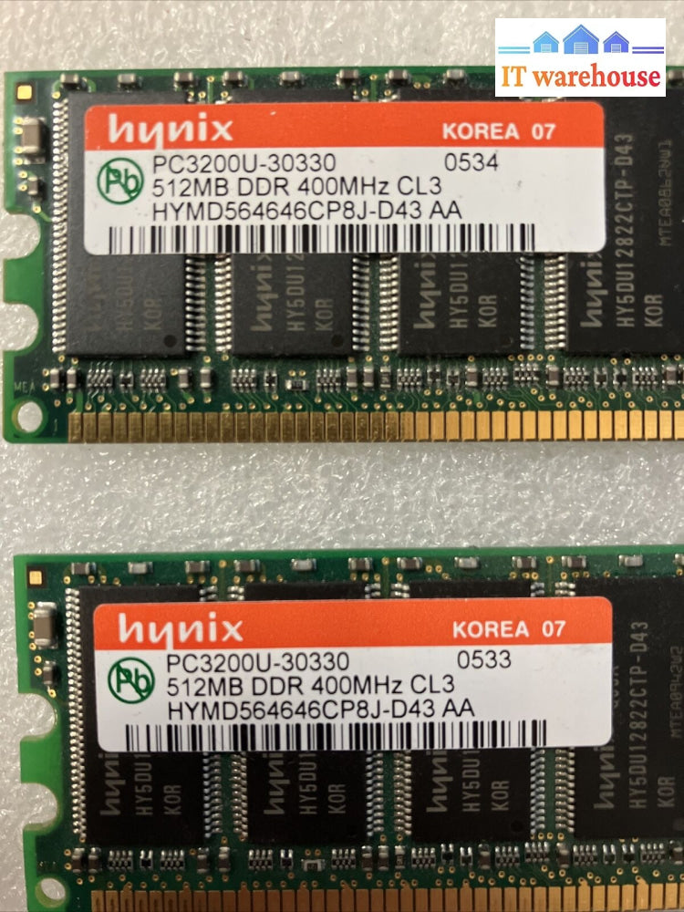 (2X 512Mb) Hynix Hymd564646Cp8J Pc-3200U Ddr-400 Dimm Memory Desktop Ddr1 Ram ~