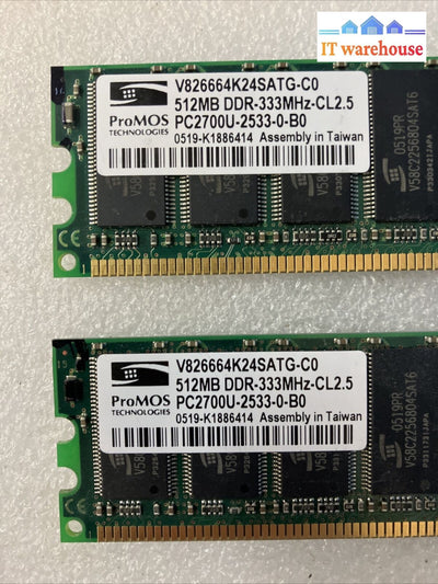 (2X 512Mb) Promos V826664K24Satg Pc-2700U Ddr-333 Dimm Memory Desktop Ram ~