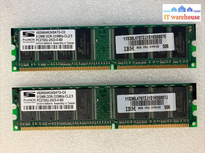 (2X 512Mb) Promos V826664K24Satg Pc-2700U Ddr-333 Dimm Memory Desktop Ram ~