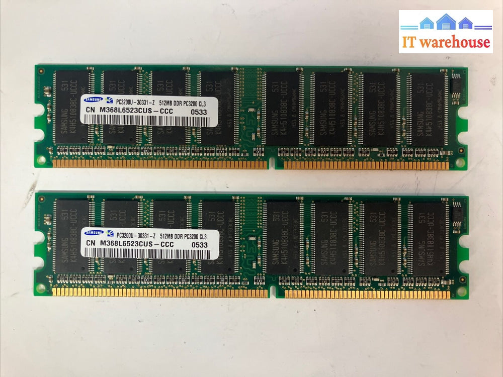 (2X 512Mb) Samsung M368L6523Cus-Ccc Ddr-400 Pc-3200 Cl3 Dimm Desktop Memory ~