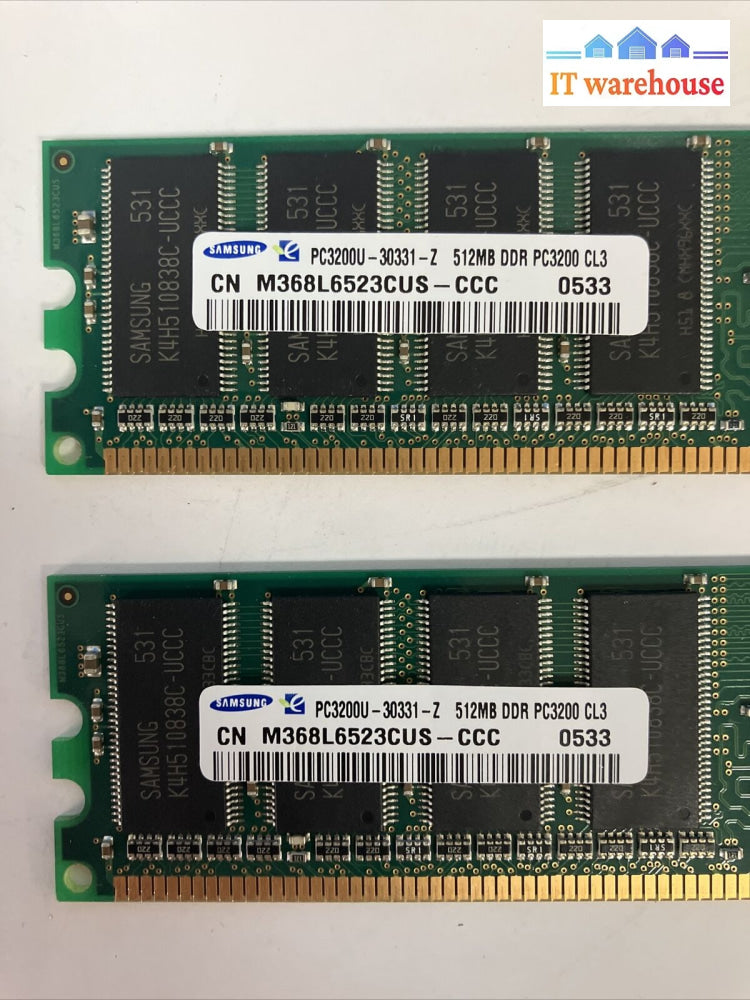 (2X 512Mb) Samsung M368L6523Cus-Ccc Ddr-400 Pc-3200 Cl3 Dimm Desktop Memory ~