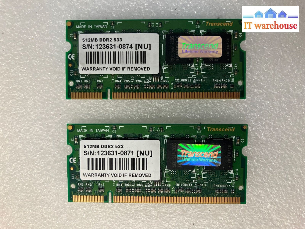 ~ (2X 512Mb) Transcend Ddr2-533 Pc2-4200 Laptop Memory So-Dimm Ram