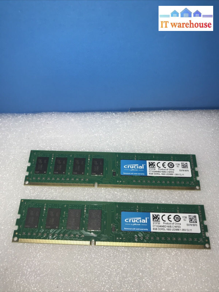 2X 8Gb Crucial Ct192464Bd160B.c16Fed Pc3-16000U Ddr3 Sdram-2000 Udimm Pc Ram