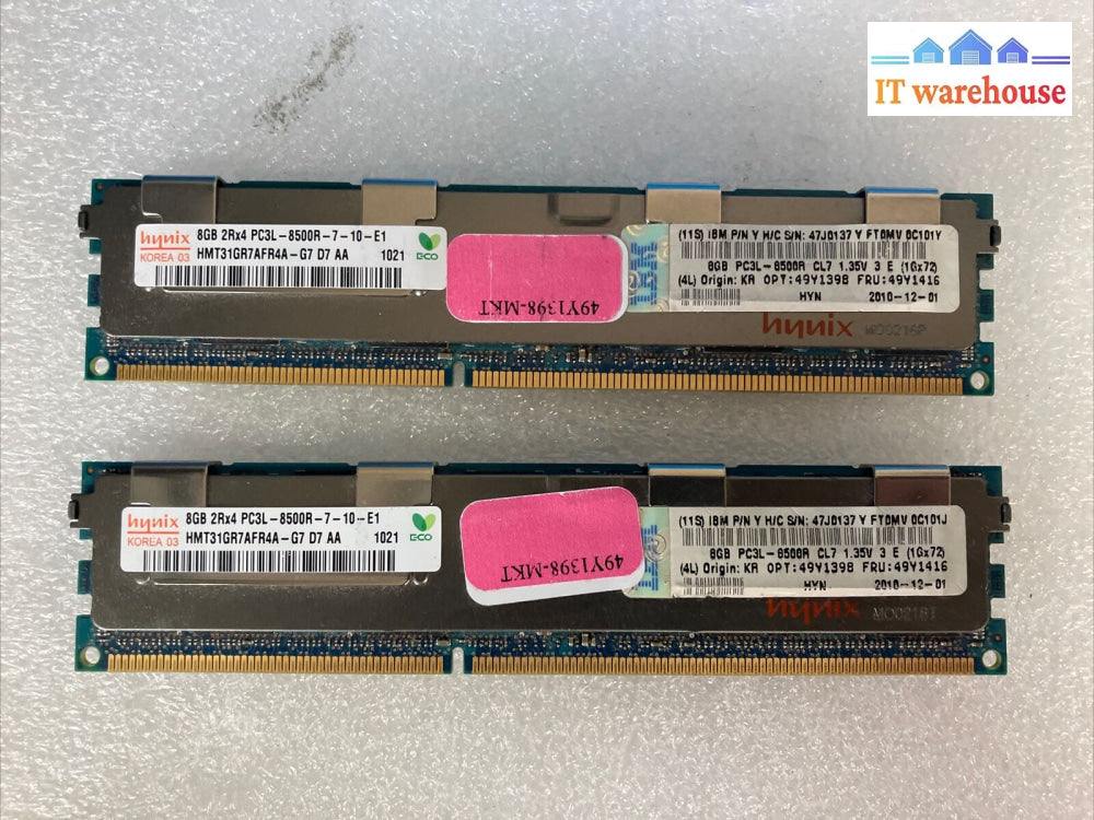 (2X 8Gb) Hynix Hmt31Gr7Afr4A-G7 2Rx4 Pc3L-8500R Ddr3-1066 Ecc Server Memory ~