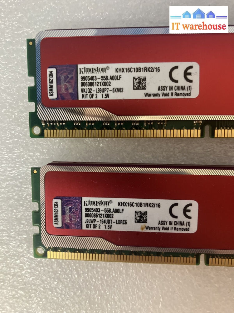 (2X 8Gb) Kingston Hyperx Ddr3-12800 Pc3-1600 Desktop Gaming Ram Khx16C10B1Rk2 ~