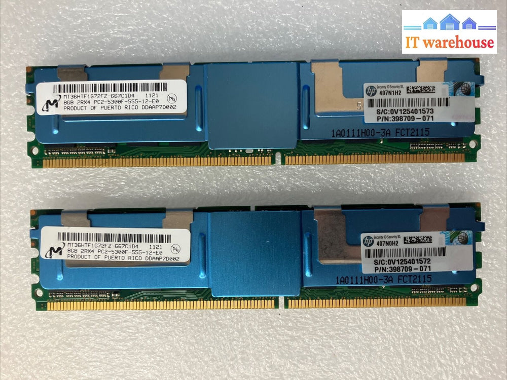 (2X 8Gb) Micron Mt36Htf1G72Fz Pc2-5300F Ddr2-667 Dimm Ecc Server Memory 398709 ~