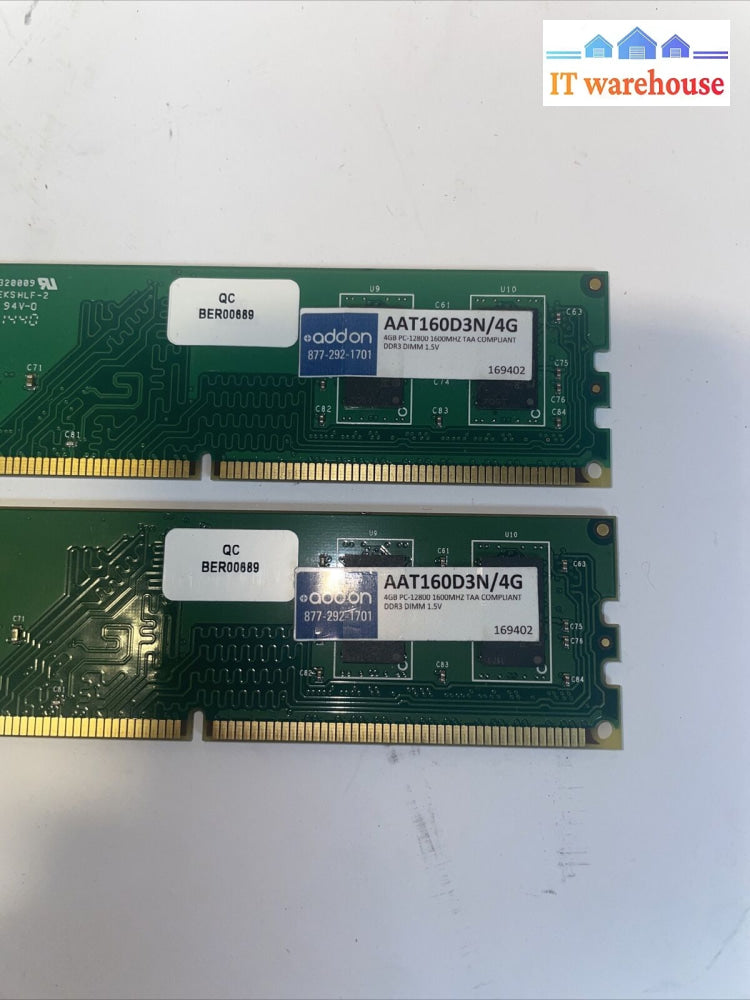 2X. Addon Aat160D3N/4G 4Gb Pc-12800 1600Mhz Desktop Ram Memory