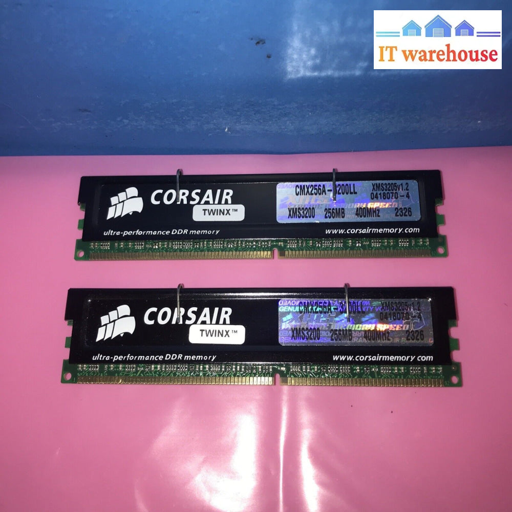 2X Corsair Pc-3200 Xms Ddr400 Cmx256A-3200Ll 256Mb Desktop Memory