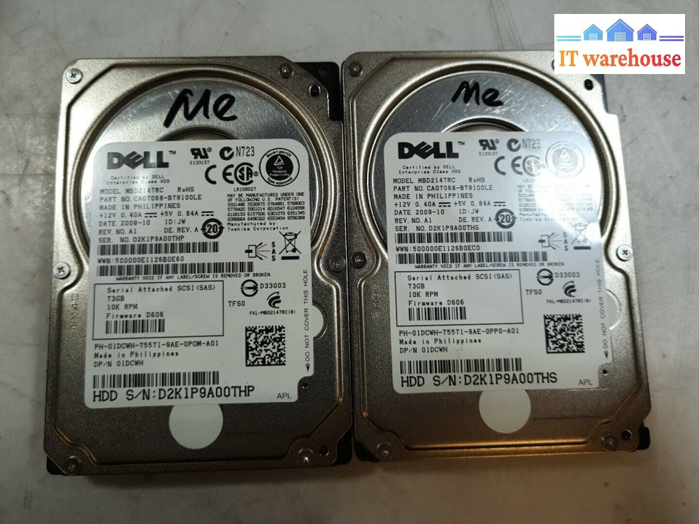 - 2X Dell 1Dcwh Mbd2147Rc 73G 10K Rpm 2.5’ Sas Hdd @@@