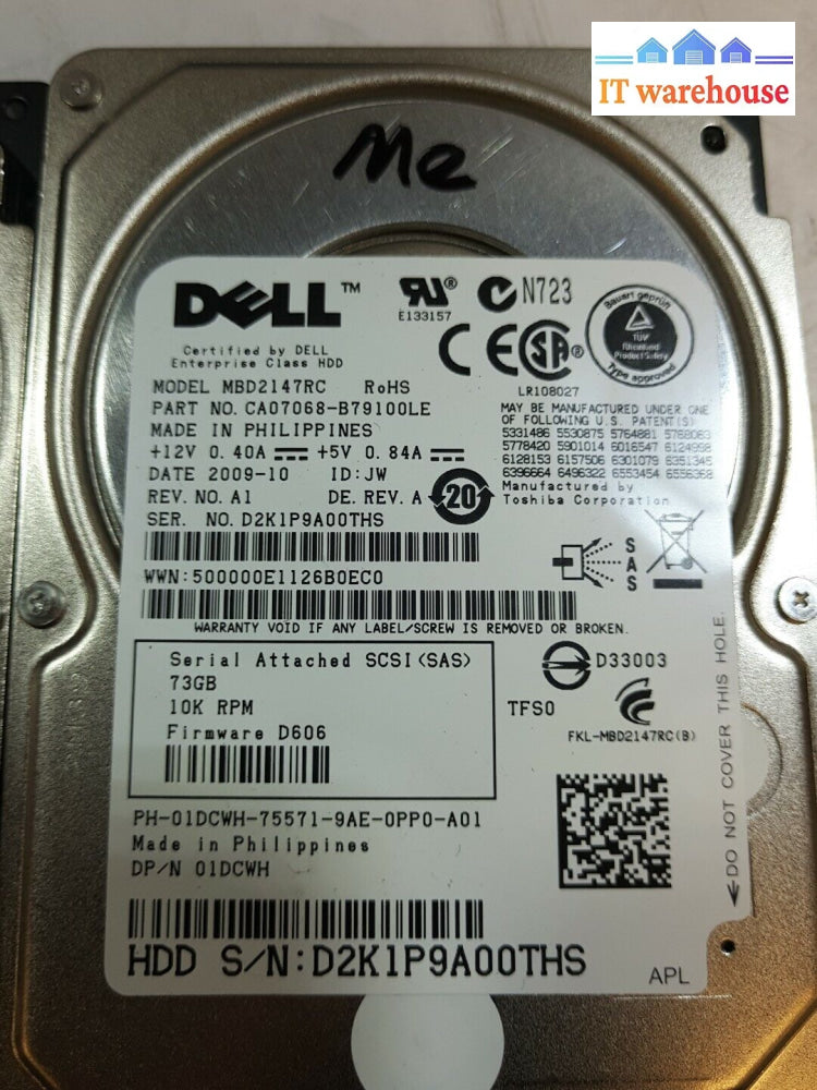 - 2X Dell 1Dcwh Mbd2147Rc 73G 10K Rpm 2.5’ Sas Hdd @@@