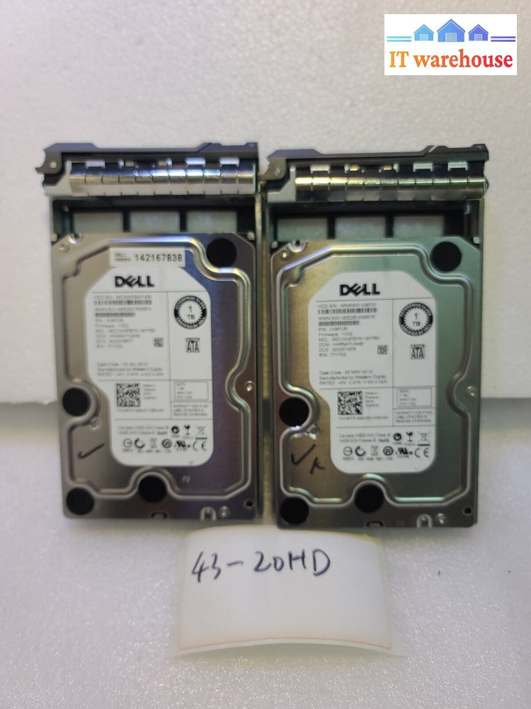 -2X Dell 1Tb 7.2K Rpm 3Gb/S 3.5’ Sata Server Hdd Hard Drive V8Fcr 0V8Fcr Tested