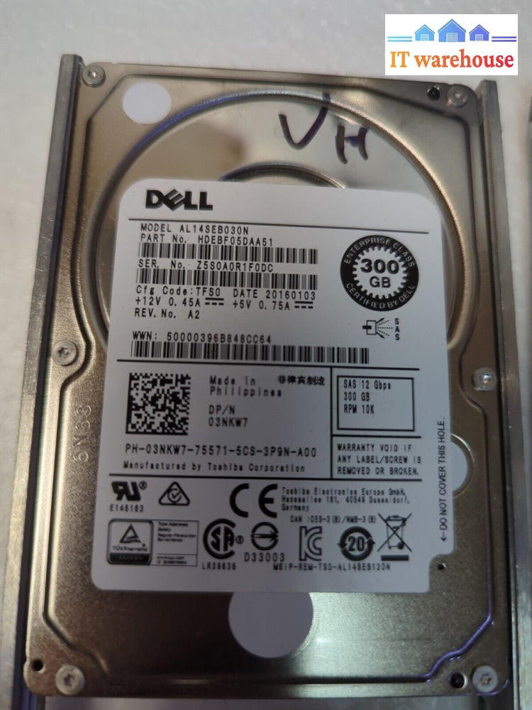 2X Dell 300Gb 10K 2.5’ Sas 12Gbps Internal Hard Drive 3Nkw7 With Caddy Tested -