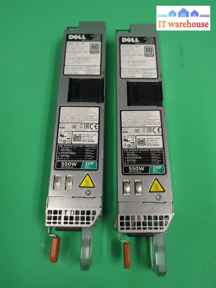 2X Dell 550W R430 Power Supply L550E-S1 034X1 For Poweredge Tested -