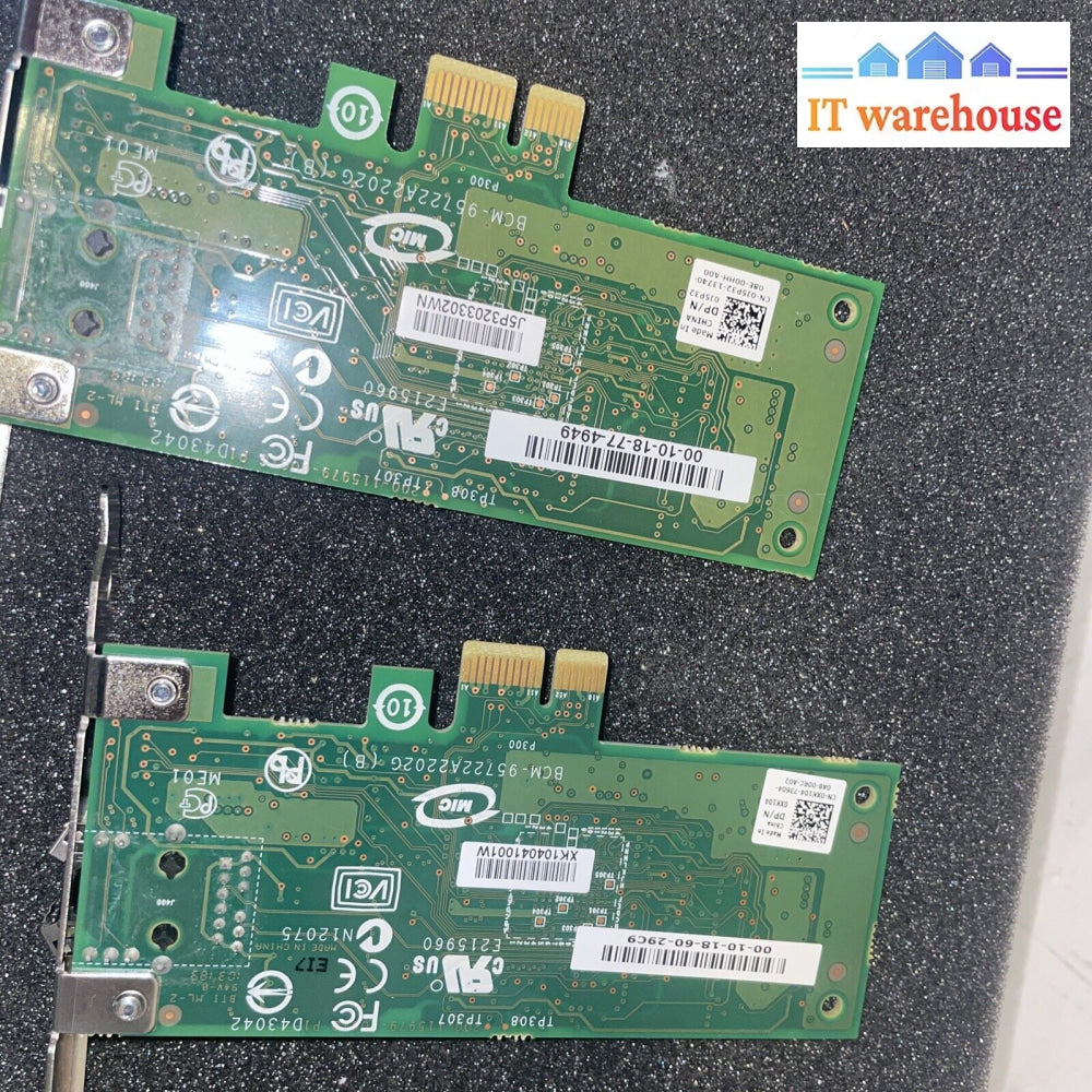 2X Dell Broadcom 5722 Single Port Pcie 10/100/1000 Gig Network Card Xk104 J5P32