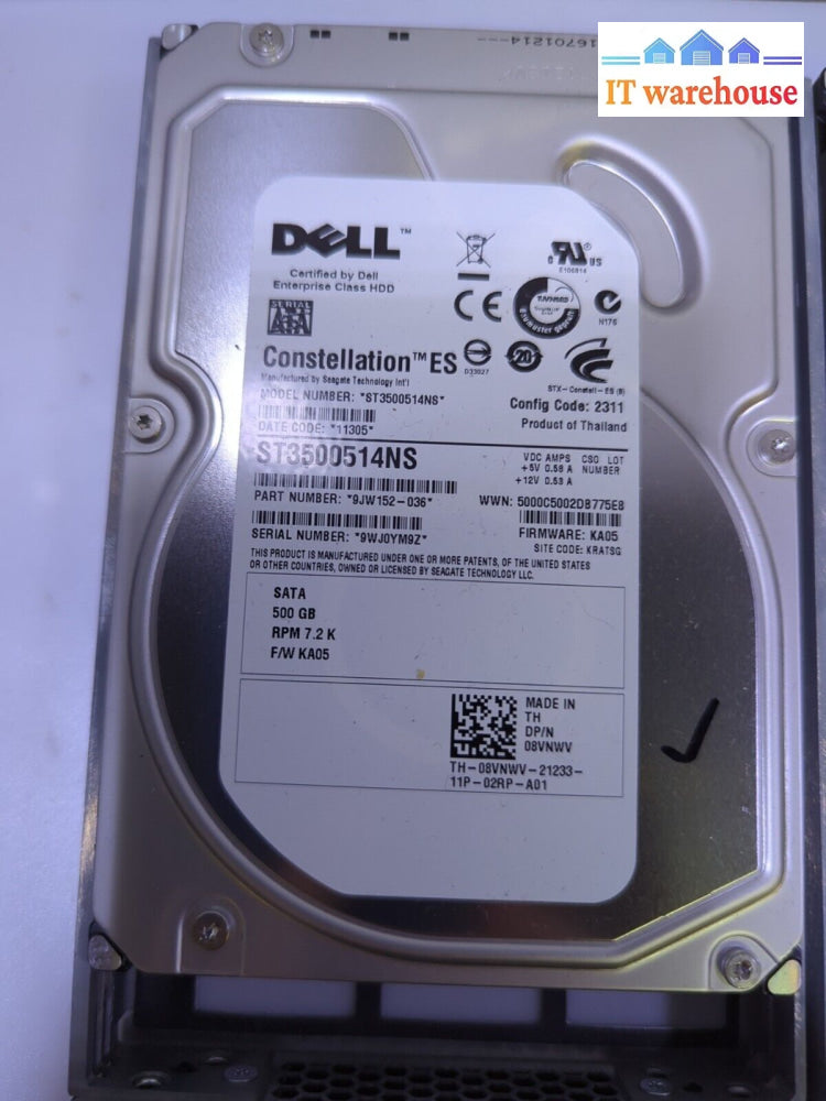 - 2X Dell Constellation St3500514Ns 500Gb 3.5’ Sata Hard Drive 8Vnwv W/Caddy