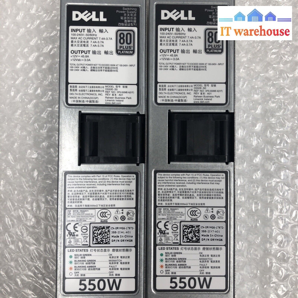 + 2X Dell D550E-S0 550W 80 Plus Platinum Switching Power Supply