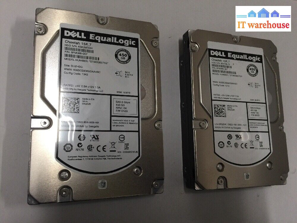 - 2X Dell Equallogic 450Gb 15K.6 6Gb Sas 3.5’ Hdd St3450857Ss Rg5Vk 9Fm066 @@@