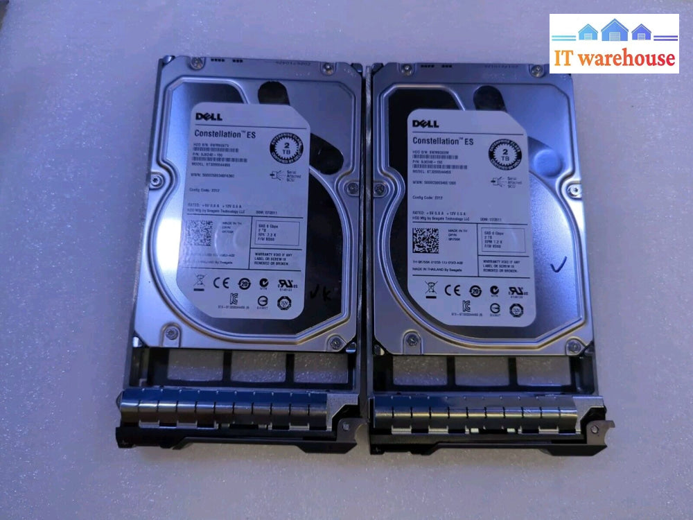 2X Dell R755K 0R755K 2Tb 3.5’’ Sas Hard Drive St32000444Ss W/ Caddy Tested -