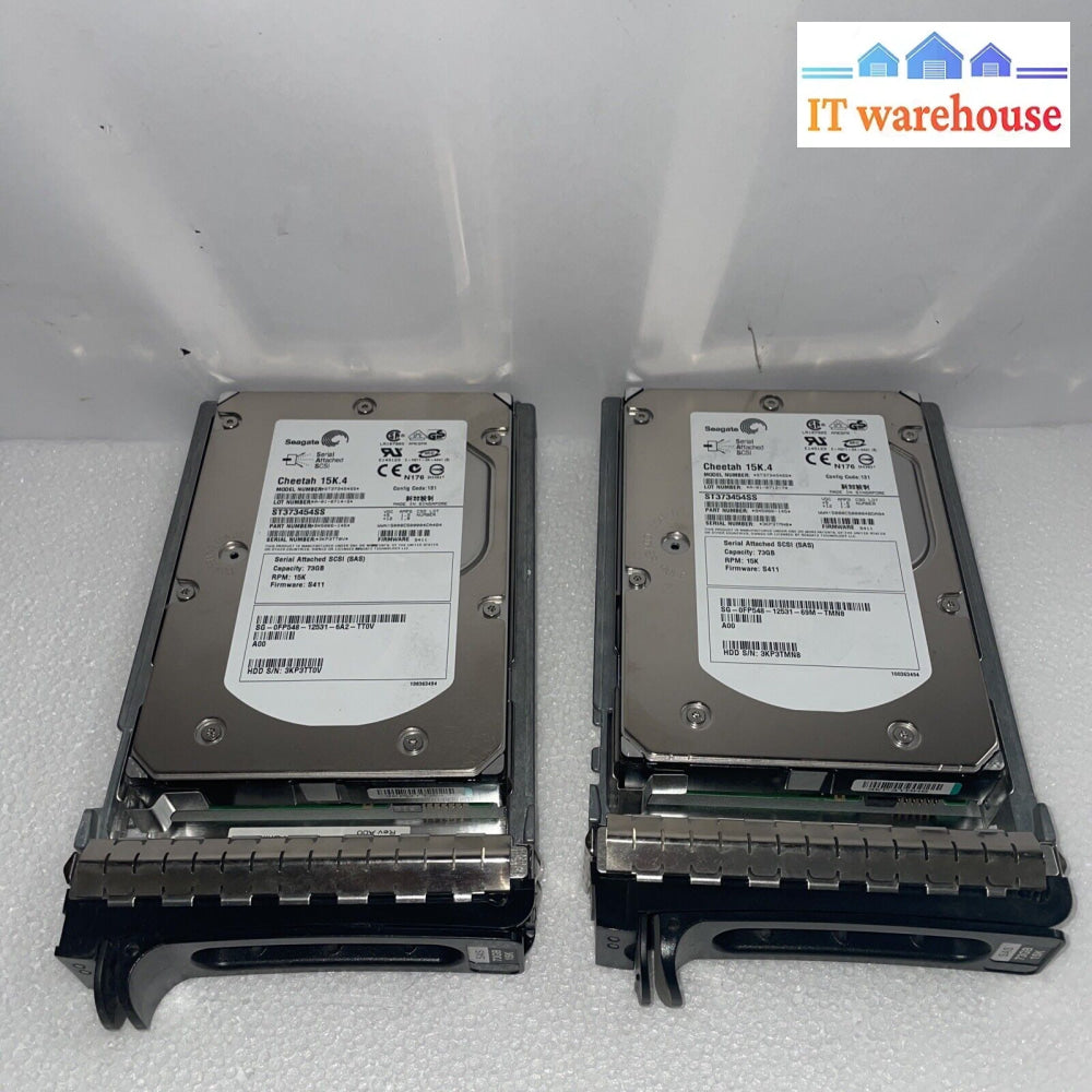 2X Dell Seagate St373454Ss 73G Sas 15K 4 Hard Drive 3.5’ W/ Mf666 Tray