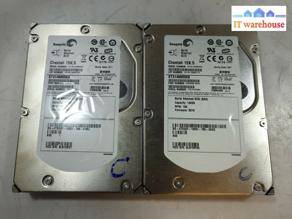 - 2X Dell Tk237/St3146855Ss/146Gb 15K 3.5’ Sas Hard Drive