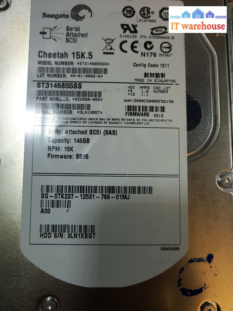 - 2X Dell Tk237/St3146855Ss/146Gb 15K 3.5’ Sas Hard Drive