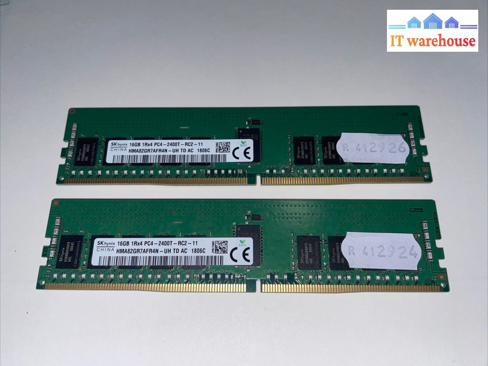 2X Hma82Gr7Afr4N‐Uh Hynix 16Gb Single Rank Pc4-19200 Ddr4-2400Mhz Ecc Reg Memory