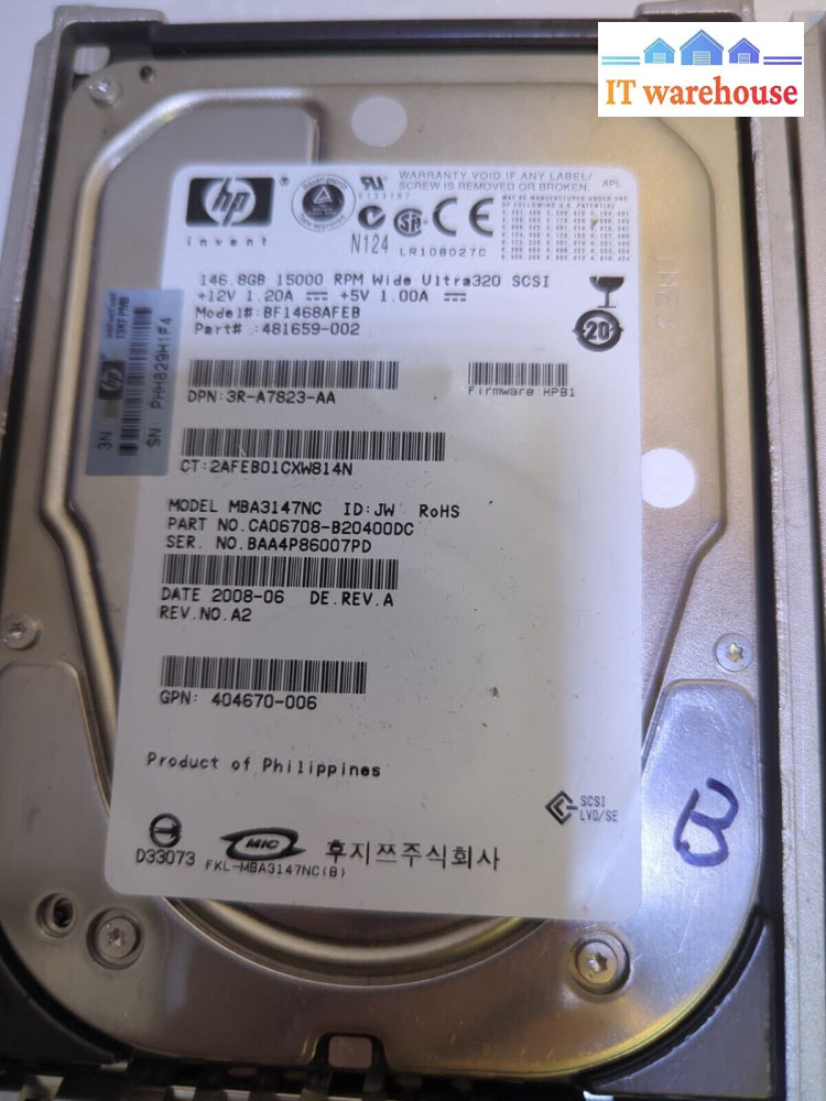 - 2X Hp 146Gb Ultra320 Scsi 404712-001 Hard Drive With Caddy