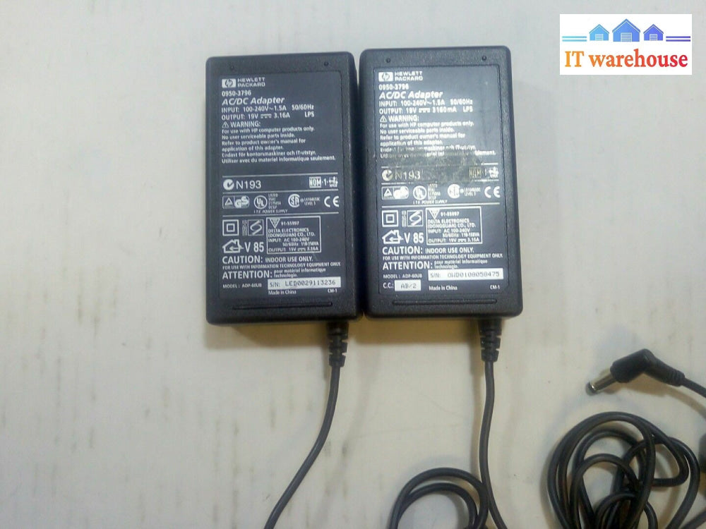 - 2X Hp 19V 3.16A Ac Adapter 0950-3796 @@@