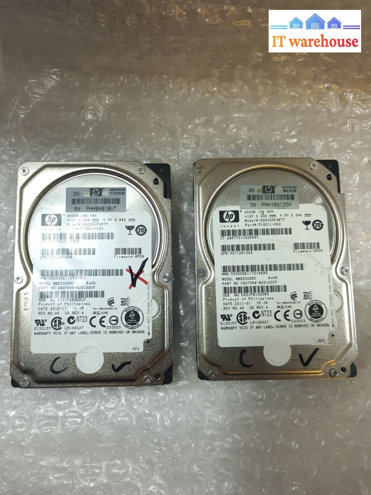 - 2X Hp 300Gb 10K Sas 2.5’ 507129-004 518011-002 Ca07068 Hard Disk Drive