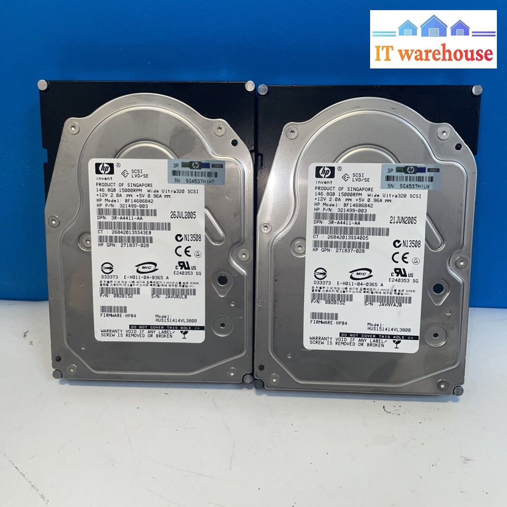 2X Hp Bf14686842 146.8 Gb 15K Ultra 320 Scsi Hard Drive 321499-003