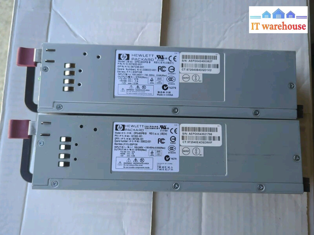 2X Hp Dl385 G1 Dl380 G4 575W Power Supply Psu 338022-001 321632-001 Dps-600Pb -