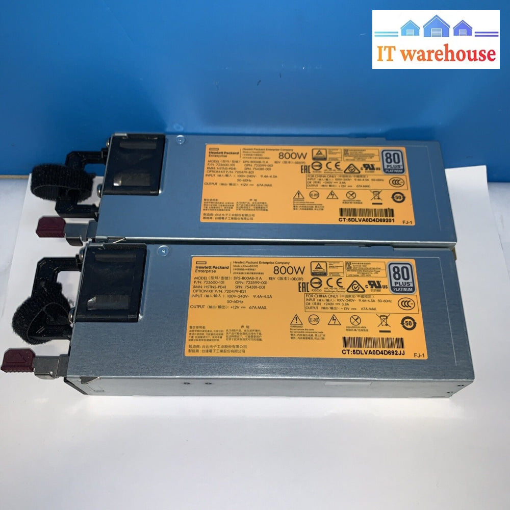 (2X) Hp Gen9 G9 Server 800W Power Supply 720479-B21 723600-101 723599/754381-001