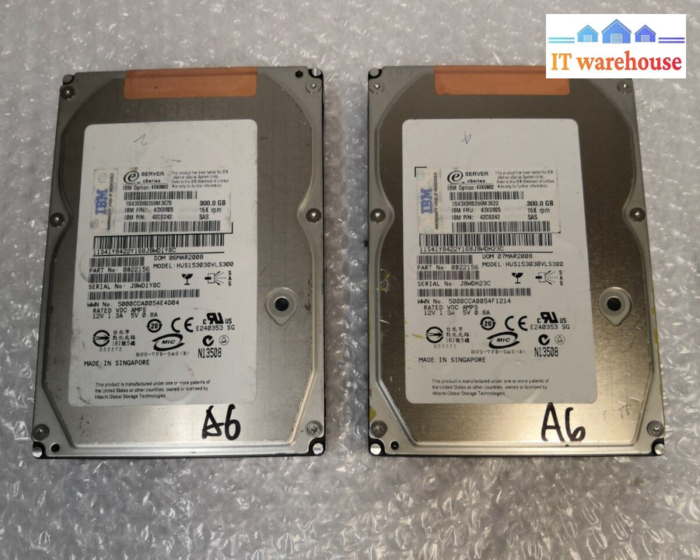 - 2X Ibm 300Gb 15K Sas 3.5’ Hard Drive W/Caddy 43X0805/43X0802/42C0242 @@@