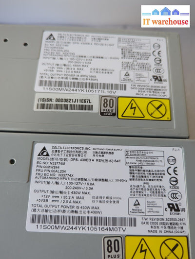 2X Lenovo Ibm X3100M5 430W Power Supply Dps-430Eb A 00Al204 00Mw244 -