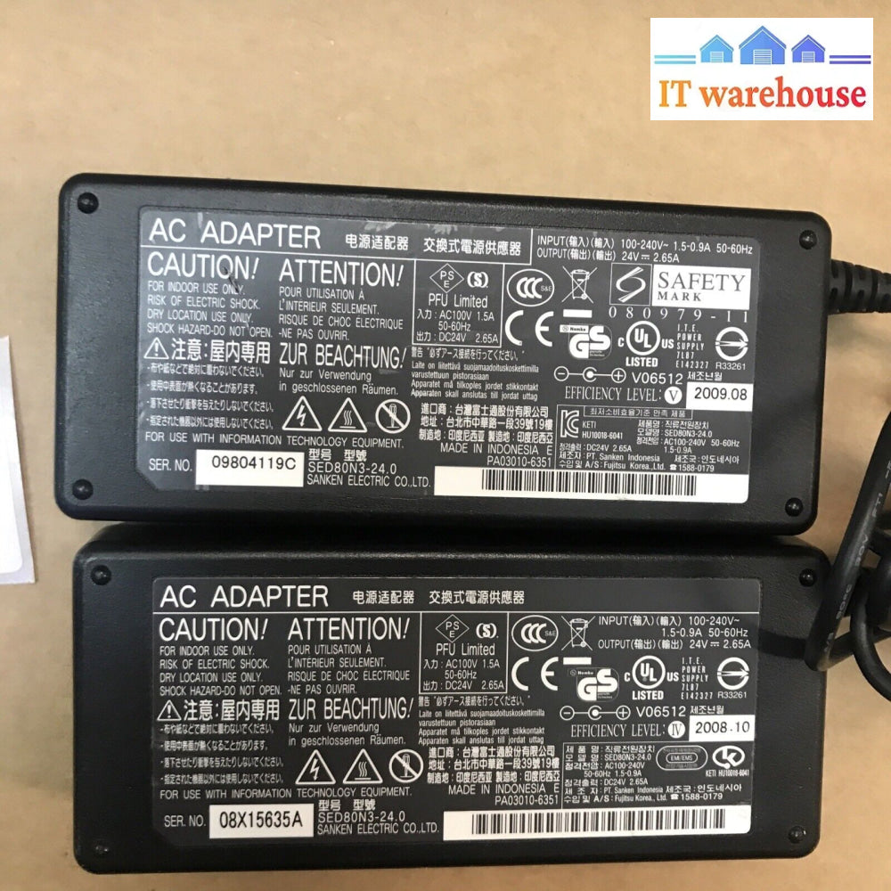 (2X) Oem Sanken Fujitsu Sef80N3-24.0 Ac Adapter Power Supply Charger 24V-2.65A