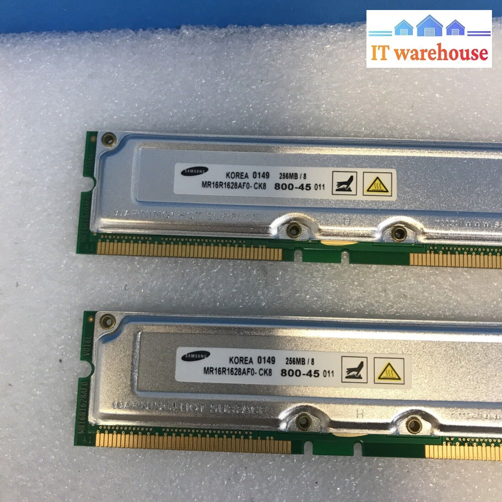 2X Samsung Mr16R1628Af0-Ck8 256Mb Rdram 400Mhz Rimm 800-45 Ram