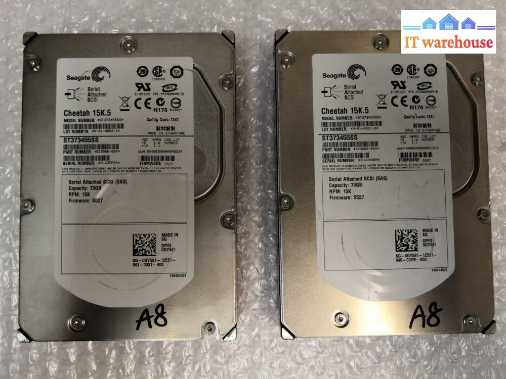 - 2X Seagate 3.5’ 73Gb 15K Rpm Sas Hdd St373455Ss 0Gy581 @@@