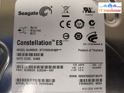 2X Seagate 9Jx244 1Tb 7.2K Rpm 3.5’ Sas Hard Drive St31000424Ss @-