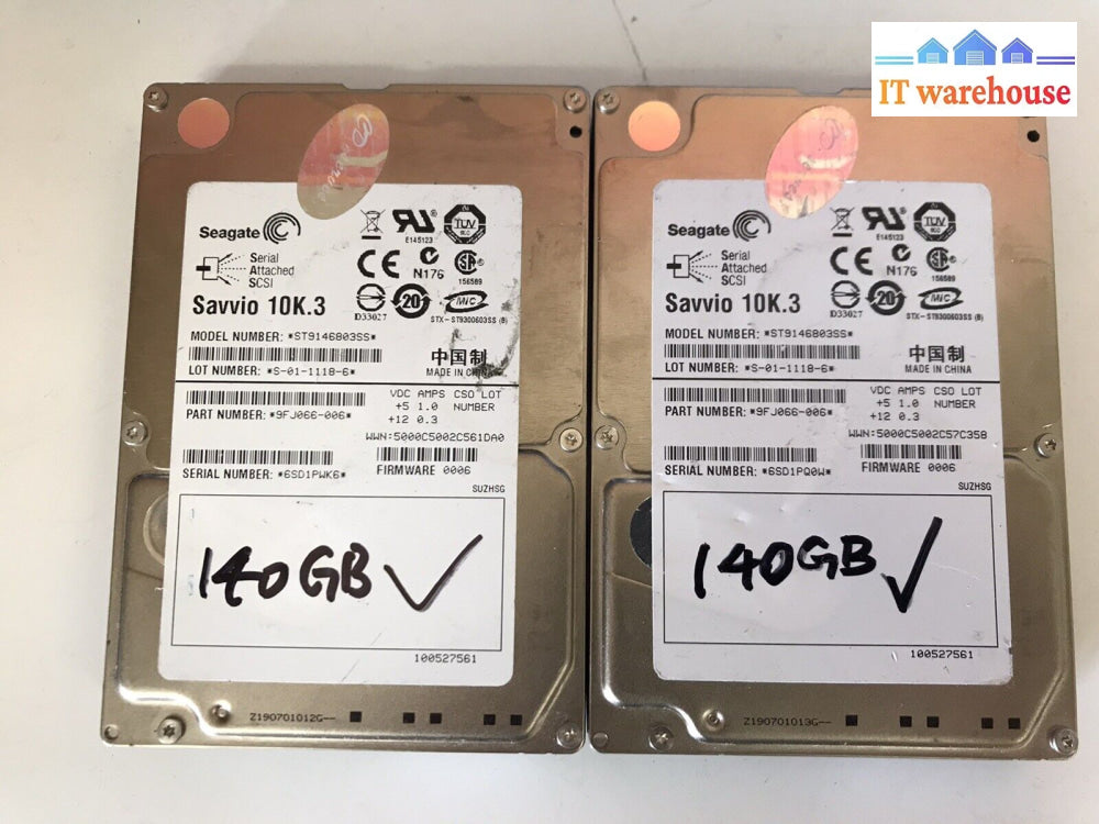 ~ 2X Seagate St9146803Ss Savvio 10K 2.5” 140Gb Sas Hdd