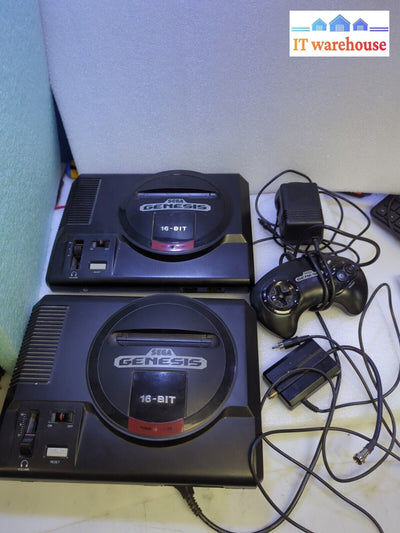 2X Sega Genesis 16-Bit Mk-1601-22 Console With One Adapter/Controller (As Is) -